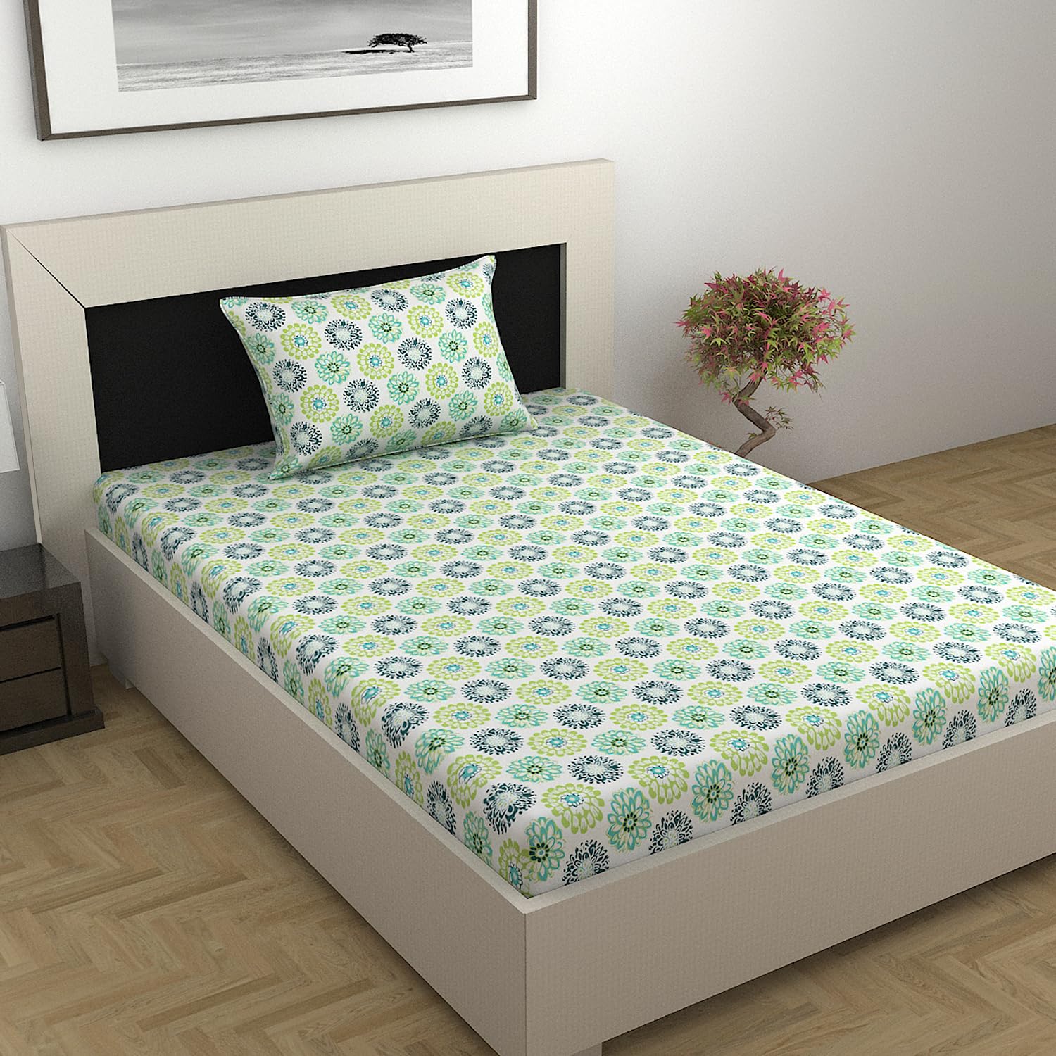 1 Single Bedsheet With 1 Pillow Cover - 57 X 87 Inches, Multicolor | Skin Friendly Fabric For Everyday Use - Soft, Breathable & Comfortable Sleeping