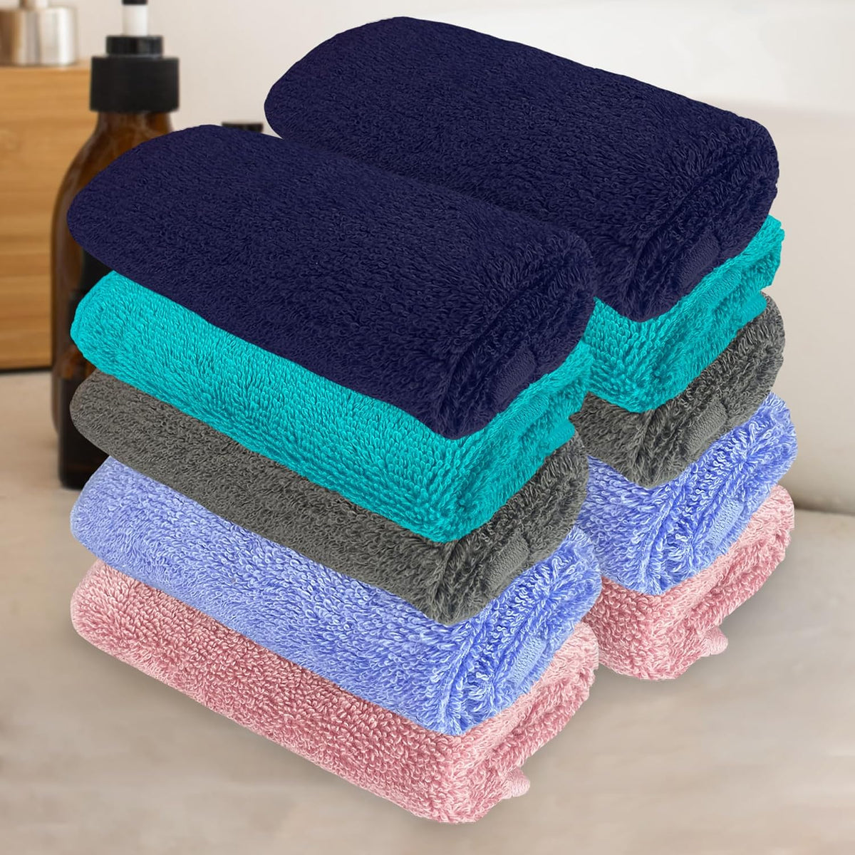 Heelium Bamboo Face Towel 1200 Gsm | Ultra Absorbent & Odour-Free 3x Softer Than Cotton Towels | Pack Of 10 -Blue, Teal, Grey, Iris & Peach