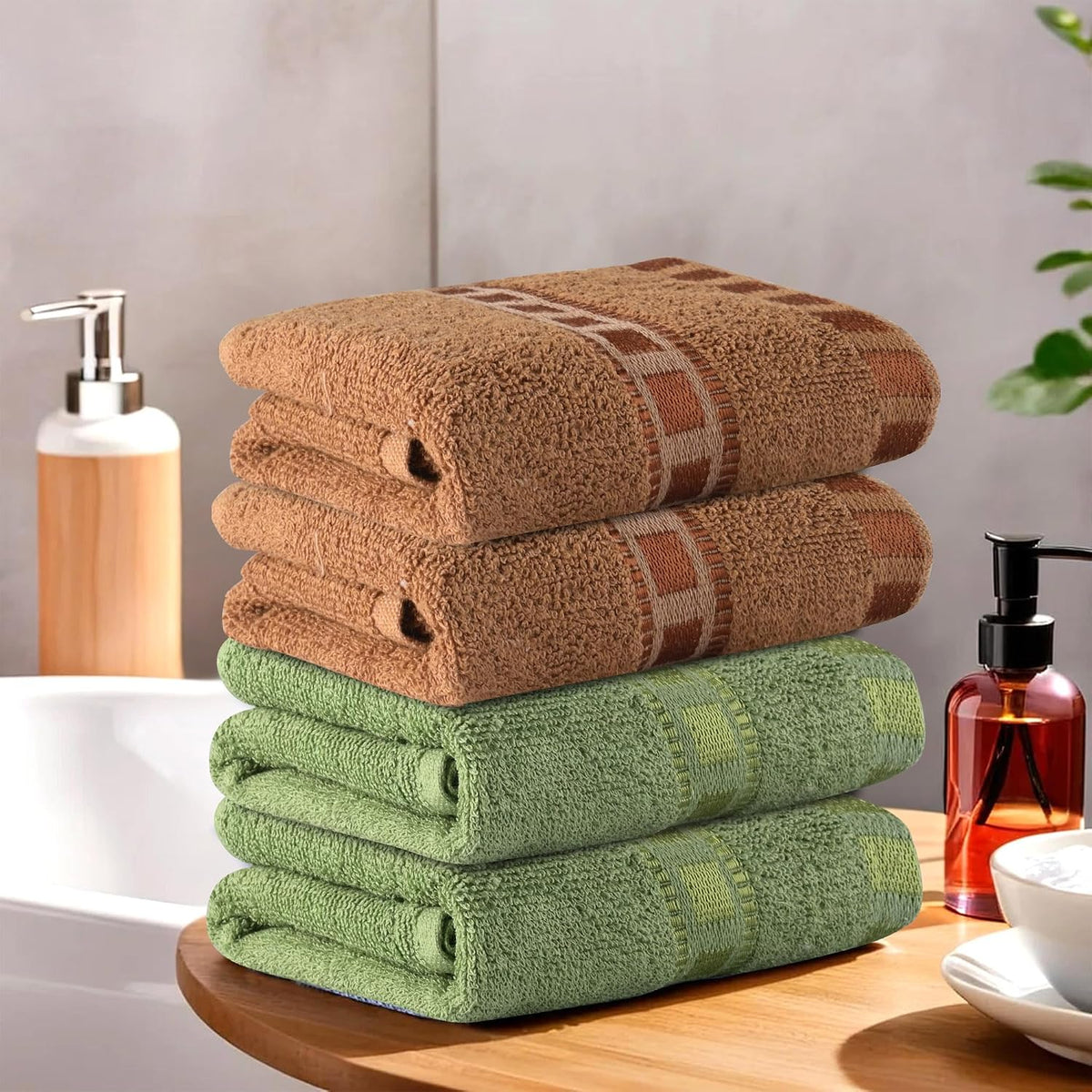 Kuber Industries Cotton Hand & Face Towels 200 Gsm | Easily Washable Workout Gym Napkins For Men - Green & Golden (Pack Of 4)