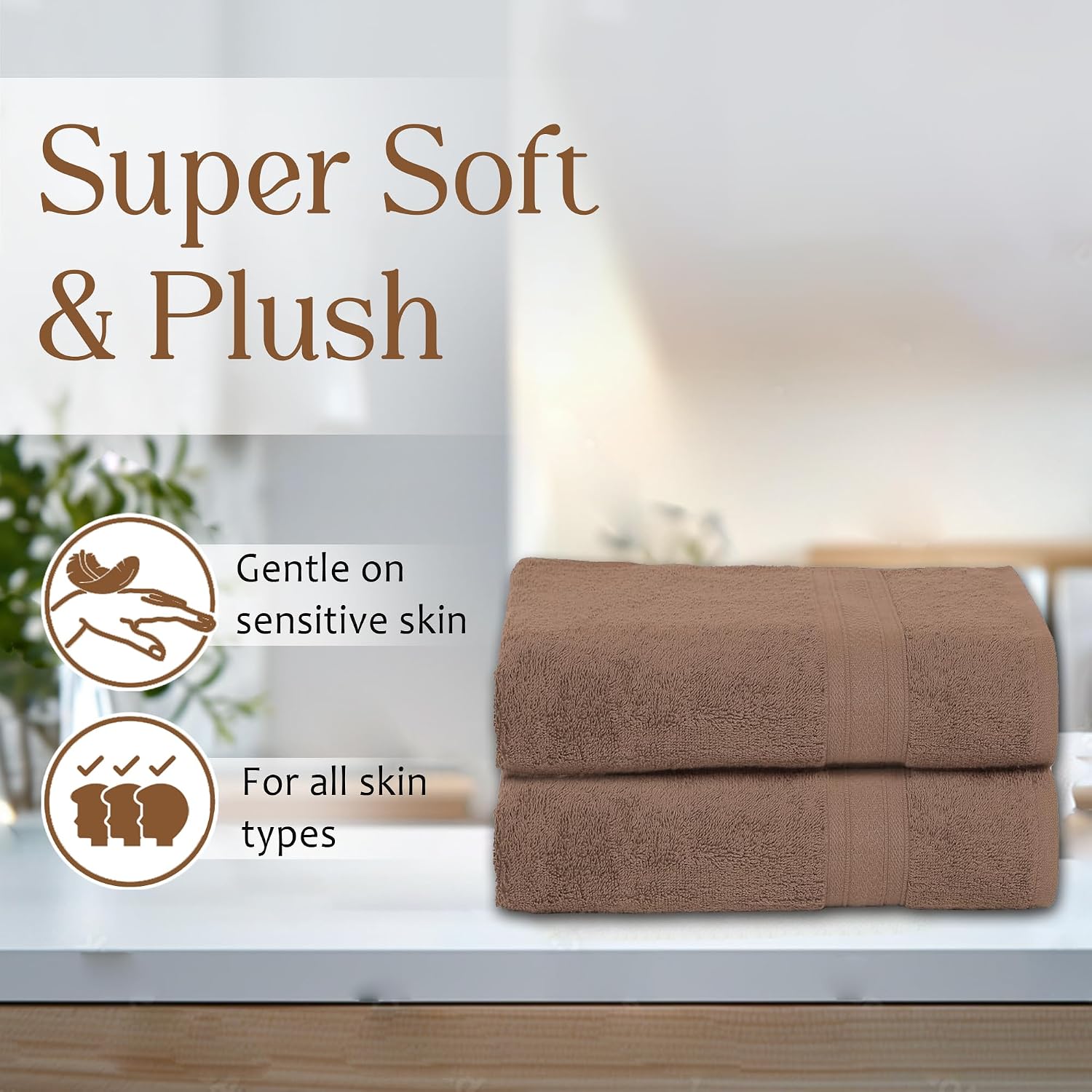 Ambra Linens Highly Absorbent Towels Set, 500 Gsm | 100% Cotton Soft And Plush All Seasons Use, Large Everyday Use, Durable (2 Pieces) | Brown