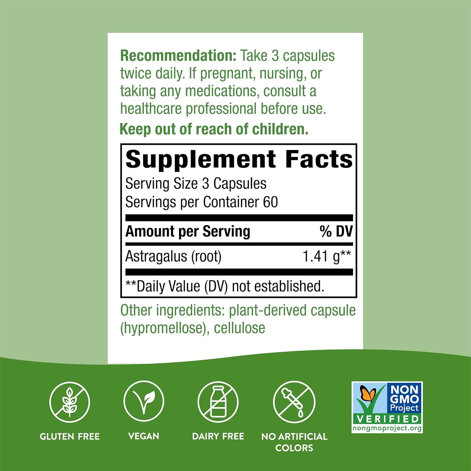 Nature's Way Astragalus Root, Supports Traditional Immune Health, Gluten Free, Vegan, Non Gmo | 180 Vegan Capsules 200gm 0.4lbs
