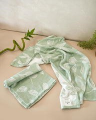 Debaans Bamboo Hand Towels 400 Gsm | Ultra Soft, Quick Dry, Antibacterial | Multiple Colors & Designs (Botanica Meadow Green) - Set Of 2