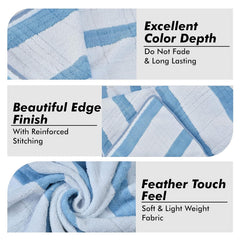 Urbanleaf Microfiber Large Bath Towel 350 Gsm | Quick Dry Super Absorbent Bath Towel For Men & Women (Light Blue - Stripe)
