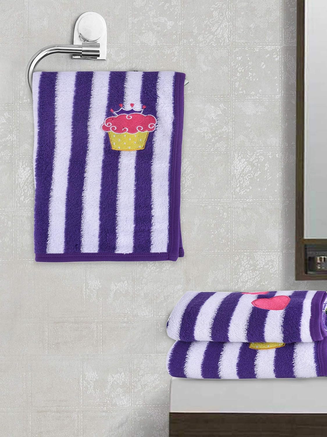 My Milestones 100% Cotton Hand Towel 400 Gsm | Ultra Soft Attractive Embroidery Appliques Cotton Soft, Absorbent Hand Towel Perfect For Face (Set Of 2)- Purple/White