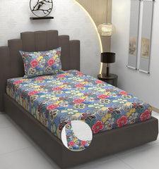 Elastic Fitted 1 Single Bedsheet With 1 Pillow Cover | 36 X 78 Inches, Multicolor - Breathable & Durable, Soft Touch & Perfect For All Seasons
