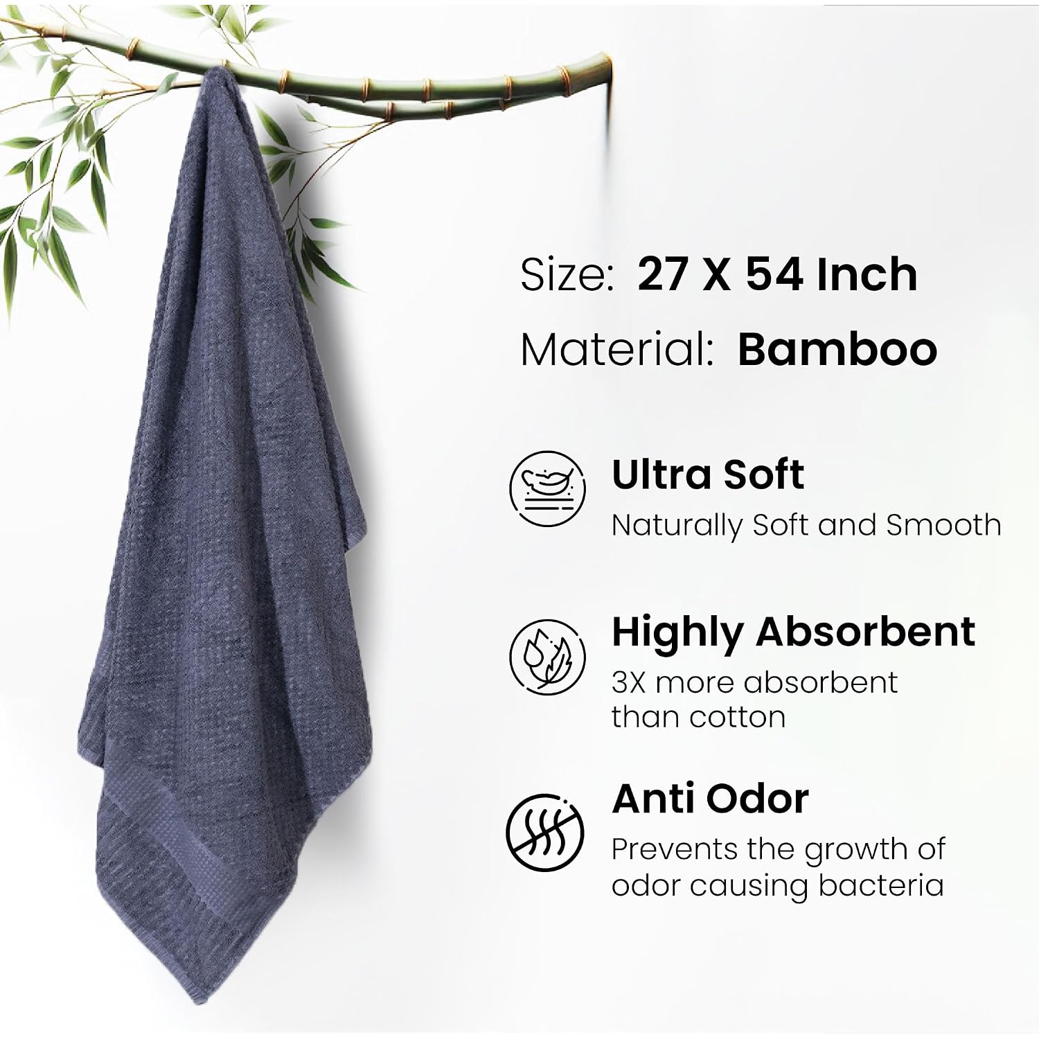 Mush Bamboo Bath Towel | Popcorn Weave 450 Gsm Large Towel For Men & Women | 3x Softer & Absorbent Than Cottton
