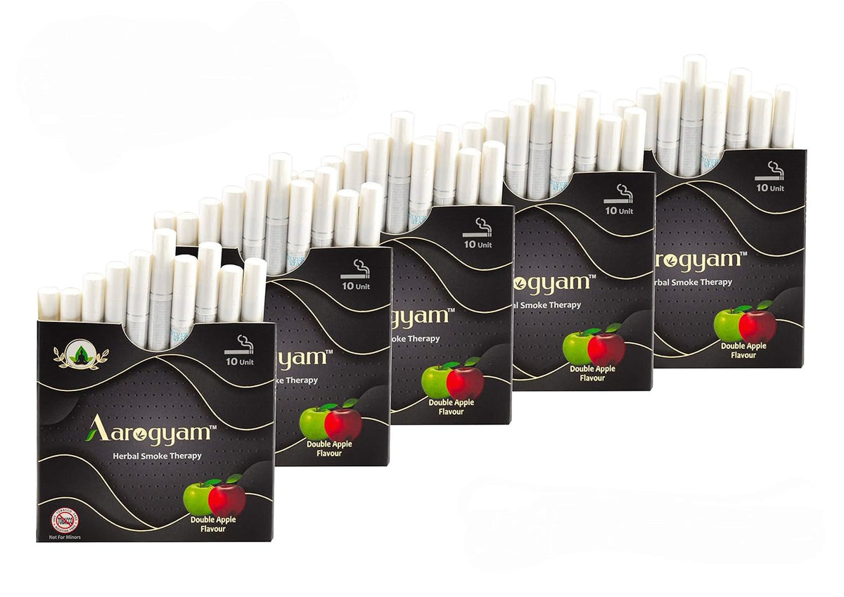 Aarogyam Herbals 100% Tobacco & Nicotine Free Cigarette For Relieve Stress & Mood Enhance Product For Smokers - 10 Sticks In Each Packet Double Apple Flavour, Pack Of 5