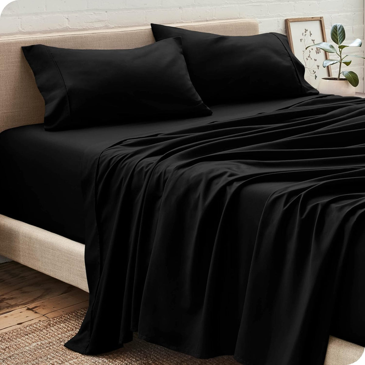 Super King Size Flat Bedsheet With 2 Pillow Covers - 110 X 112 Inches, Black | Good For Home, Hotel, Villa, Resort & Guest House