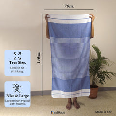 Indihaus Cotton Bath Towels 670 Gsm | Absorbent Large Size Quick Dry Gym Travel & Bath Towel (Blue, Forest Green & Happy Orange)- Set Of 3