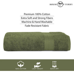 House Of Terry 100% Cotton Bath Towel 1000 Gsm | Quick Dry, Soft & Absorbent, Fade-Resistant, Skin-Friendly Large Size Towel (Baby Pink & Olive Green) - Pack Of 2