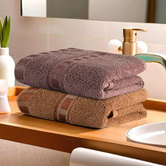 Heart Home Cotton Hand & Face Towels 400 Gsm | For Men & Women Easily Washable Workout Gym Towel - Golden & Brown (Pack Of 2)