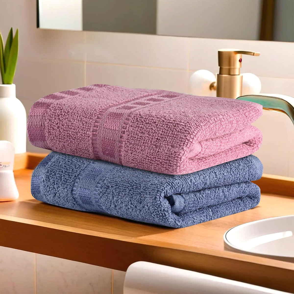 Kuber Industries Cotton Hand/Face Towels 400 Gsm | Easily Washable Workout Gym Napkins For Men (Dark Blue & Pink) - Pack Of 2