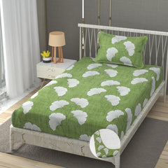 Elastic Fitted 1 Single Bedsheet With 1 Pillow Cover | 36 X 78 Inches, Light Green - Breathable & Durable, Soft Touch & Perfect For All Seasons