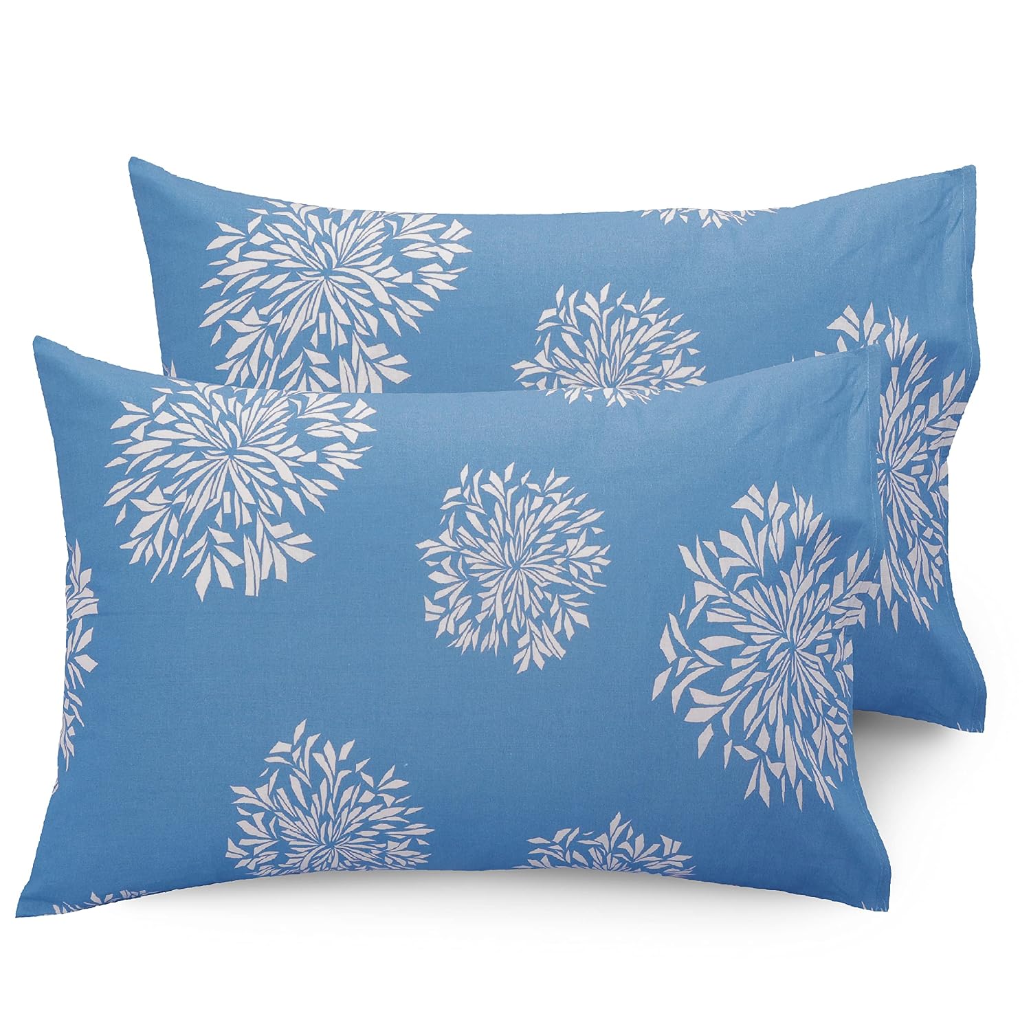 1 Single Bedsheet With 1 Pillow Cover | Durable & Long Lasting Fabric, Easy Hand & Machine Wash | Size - 55 X 88 Inches, White & Blue