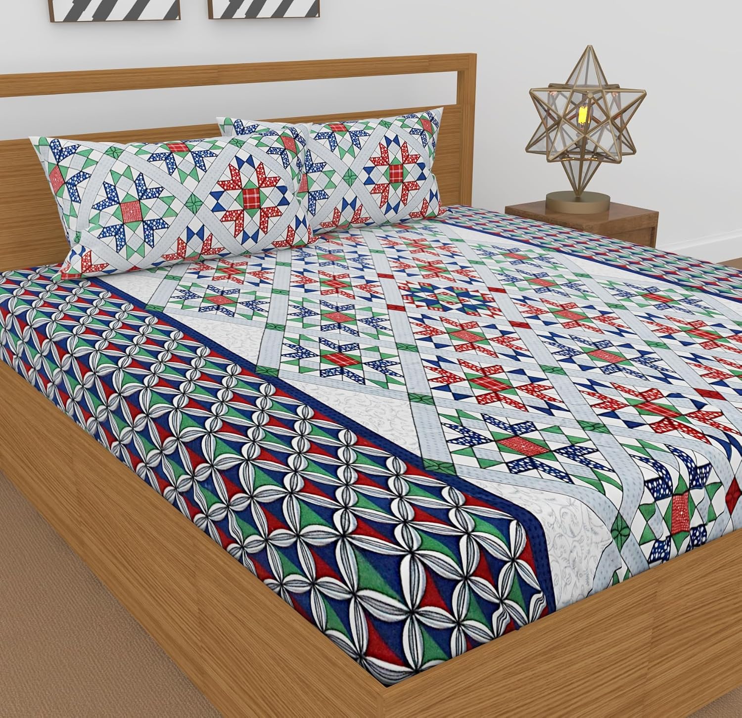 Cotton Elastic Fitted Bedsheet For King Size With 2 Pillow Covers | 72 X 78 Inches, Multicolor | Soft Cotton Feel, Wrinkle-Free, Breathable