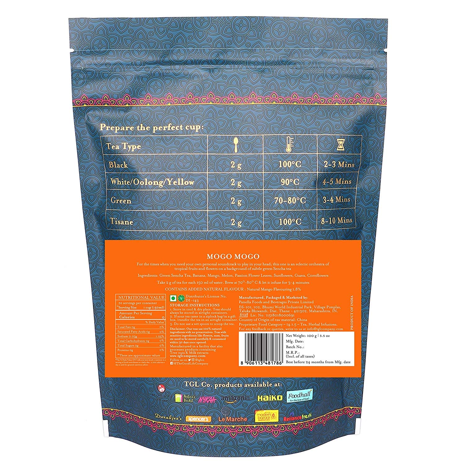 TGL Co. Mogo Mogo Green Tea - 200gm, 7.05 Ounce | Immunity Booster, Richness Of Flavors - Hot & Ice Fruit Tea | Juicy Goodness Of Mangoes - Low Caffeine