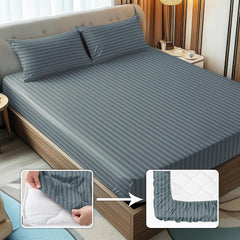 Stripes King Size Cotton Bedsheet With 2 Pillow Covers - 86 X 94 Inches, Dark Grey | Perfect For Home Decor, Guest House | Ideal For All Seasons