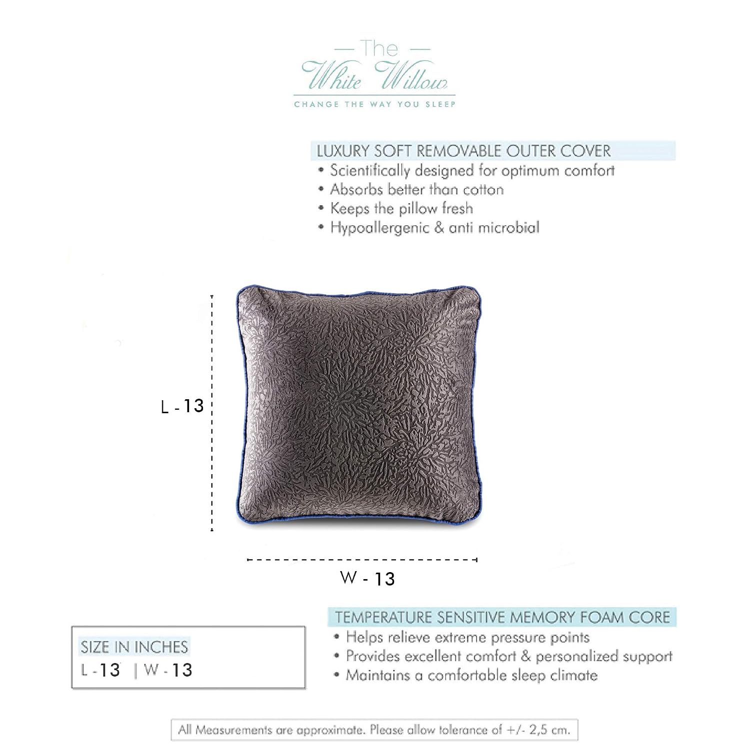 Memory Foam Square Cushion Insert Pillow Filler, Black Color - 13 X 13 Inch | For Sofa, Chair, Car & Back Support | Aesthetically Appealing Outer Covers, Long Lasting - Set Of 2
