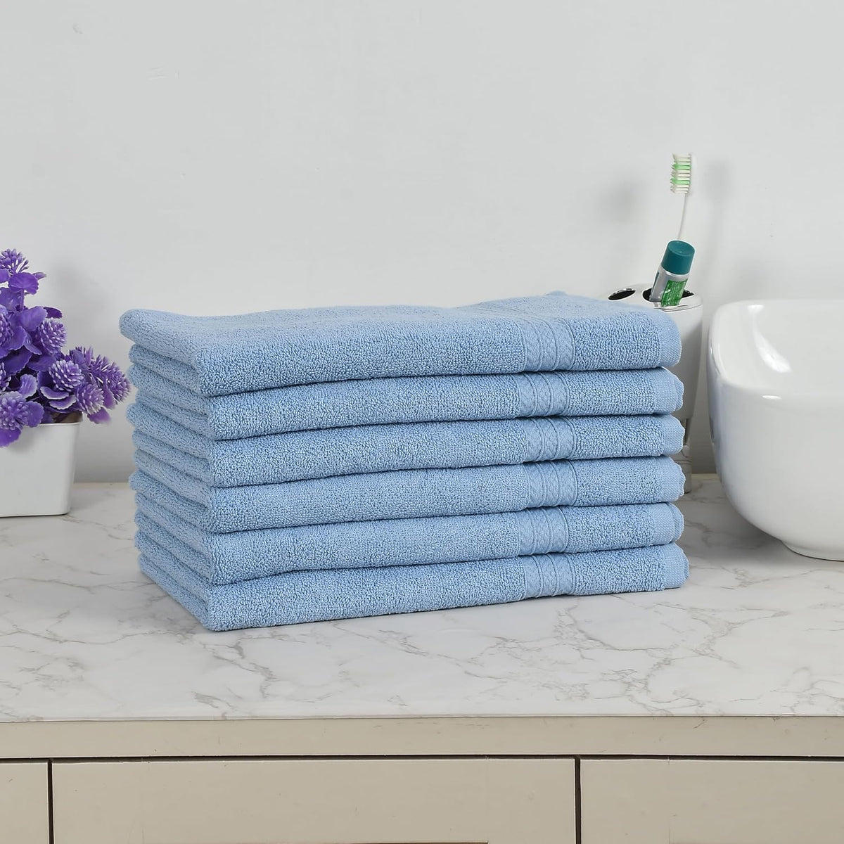 Fresh From Loom Luxury Fur Collection Hand Towel 500 Gsm Napkins Cotton High Absorbency Double Stitched Size (Aqua) - Set Of 6