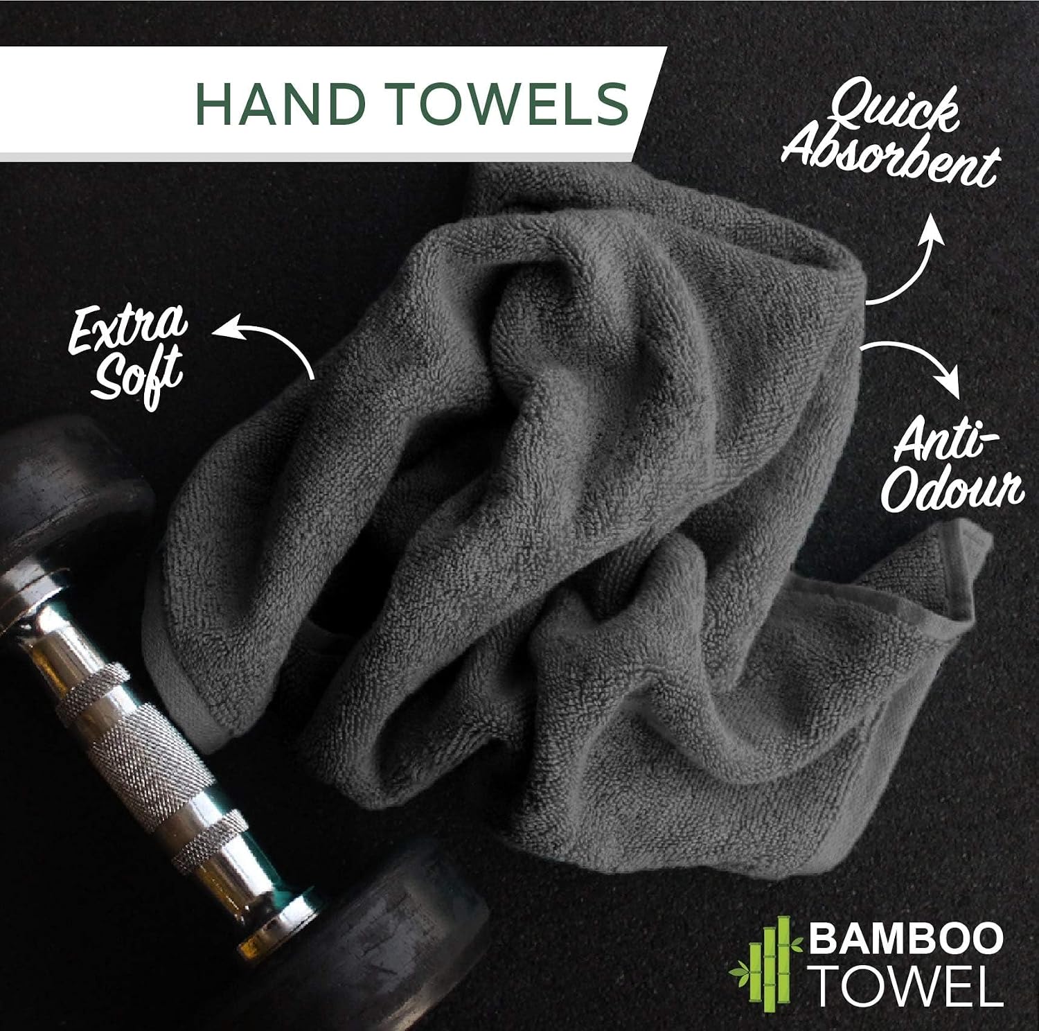 Heelium Bamboo Hand Towel 600 Gsm | Ultra Absorbent & Anti-Bacterial 3x Softer Than Cotton Towels | Pack Of 2 - Grey, Teal