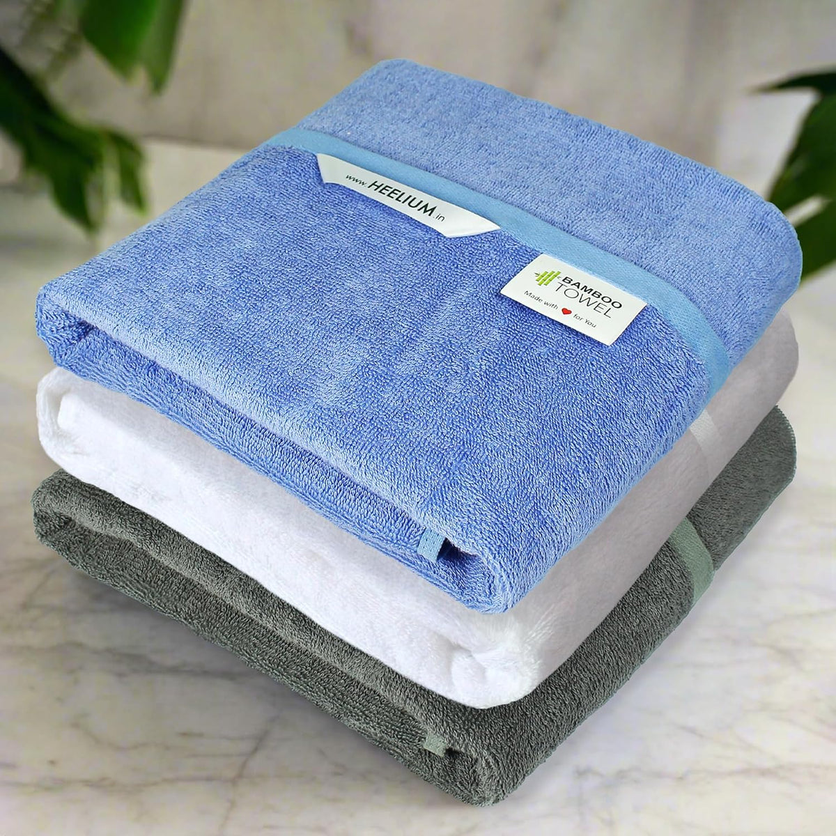 Heelium Bamboo Bath Towel 3x Softer & Quick Drying 400 Gsm (Iris, White, Grey)