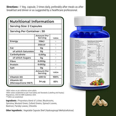 Biovitalia Organics Plant Based Vitamin D3 + K2 Capsules For Men & Women, Dietary Supplement | Supports Immune System & Bone Health | 60 Vegan Capsules , 100gm 0.2lbs