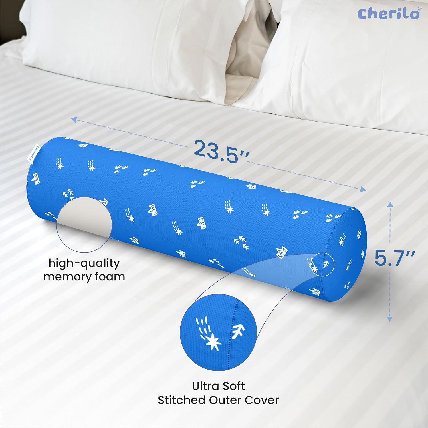 Memory Foam Soft Baby Bolster Pillow Cushion For Side & Neck Support, Blue | Removable & Washable Cover, Versatile Use, Comfortable & Restful Sleep, Portable, Lightweight Bed Pillow