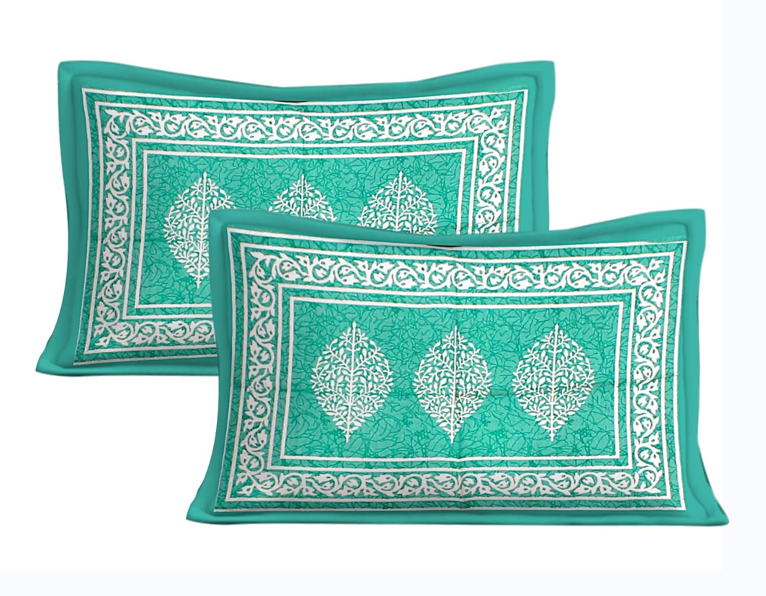 Printed Bedsheet For Double Bed With 2 Pillow Covers - 83 X 94 Inches, Green & White | Ideal For Hotel, Guest House, Home | Traditional Jaipuri Bedsheets