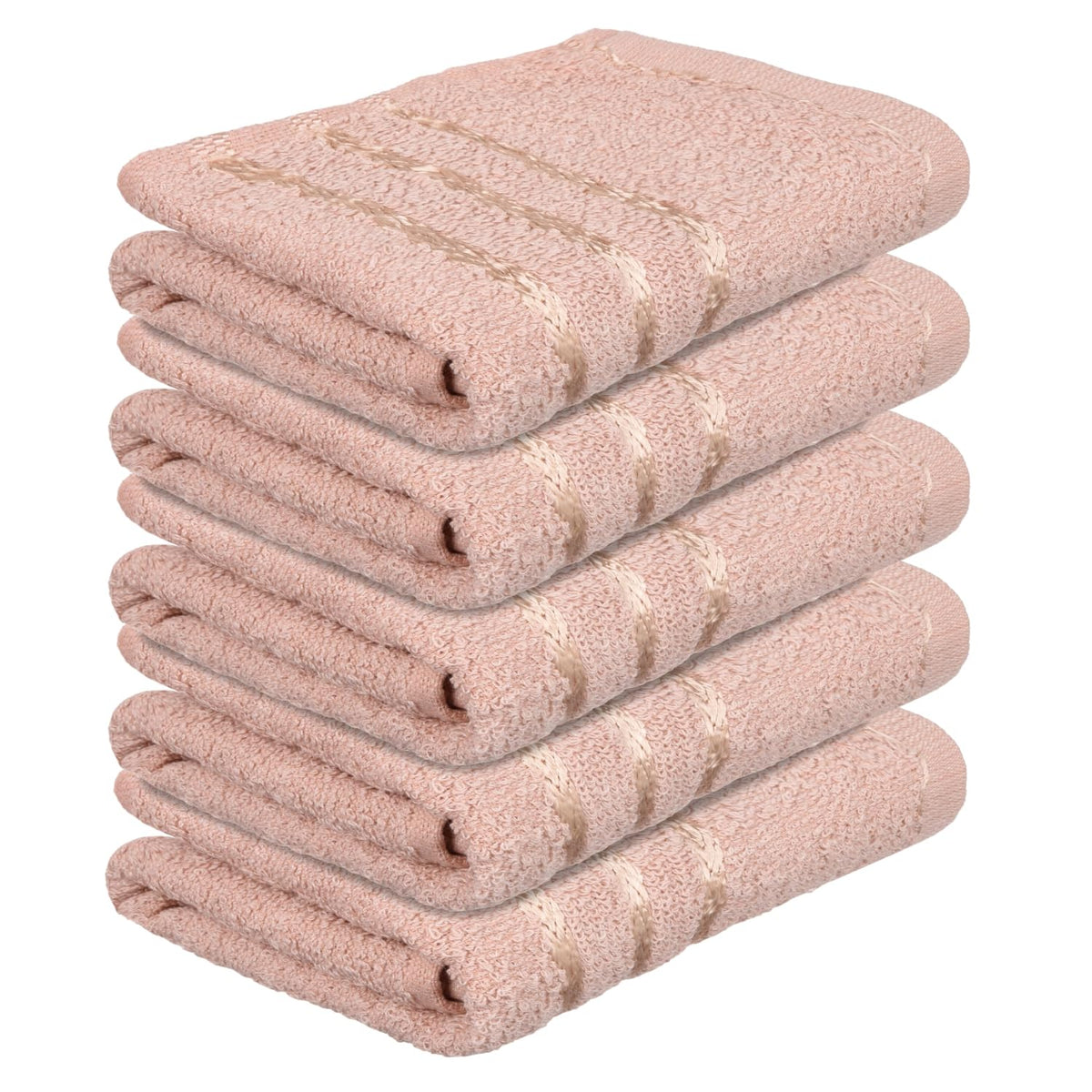Heart Home Face Towel 1000 Gsm | Facewash For Travel Workout Hand Towel | Lining Design Pack Of 5 (Brown)