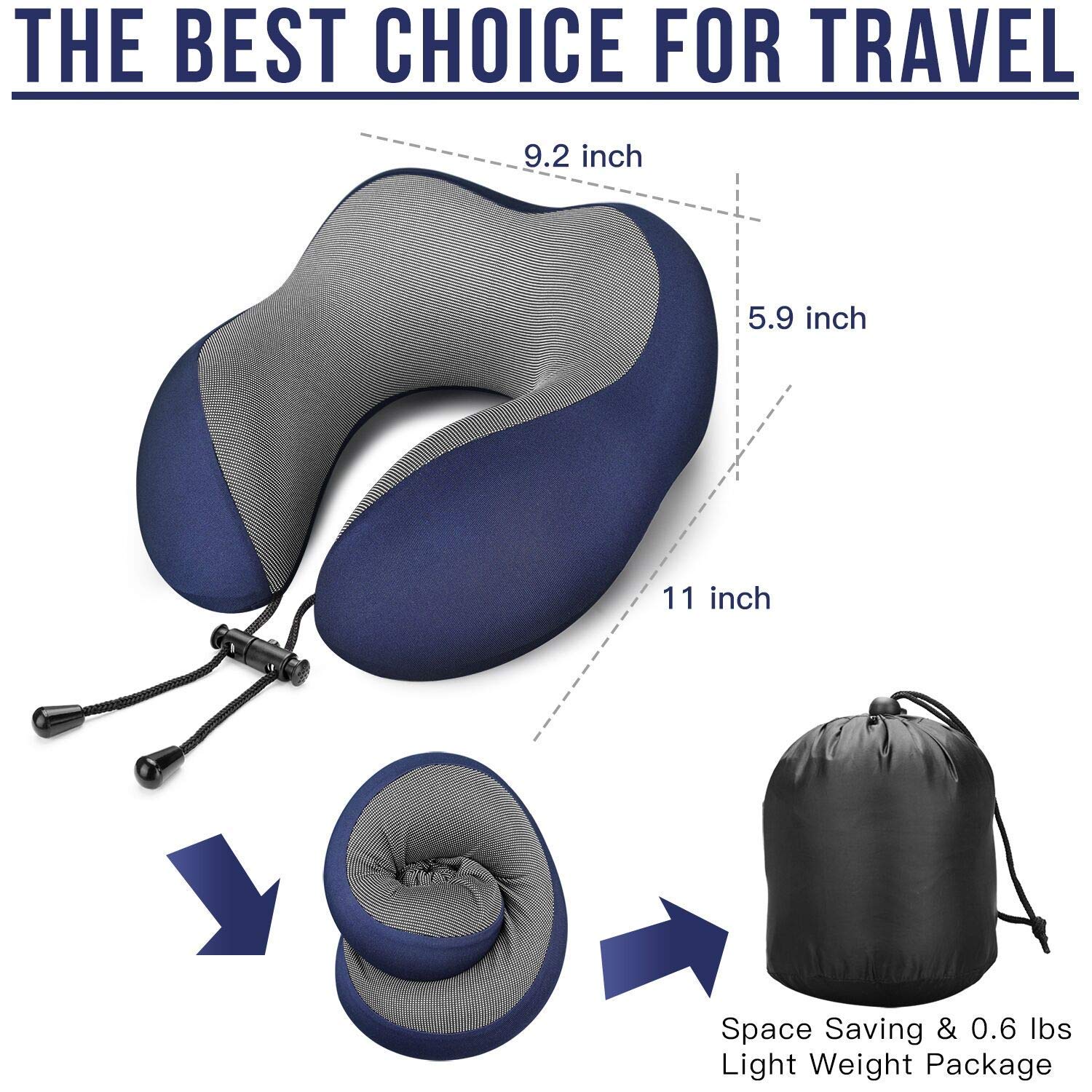 Premium Memory Foam Travel Pillow, Comfortable & Supportive Neck Pillow, Blue & Grey | Small Size, Pain Relief Sleeping Neck Pillows For Travel, Pillow For Sleeping Airplane, Car, Office