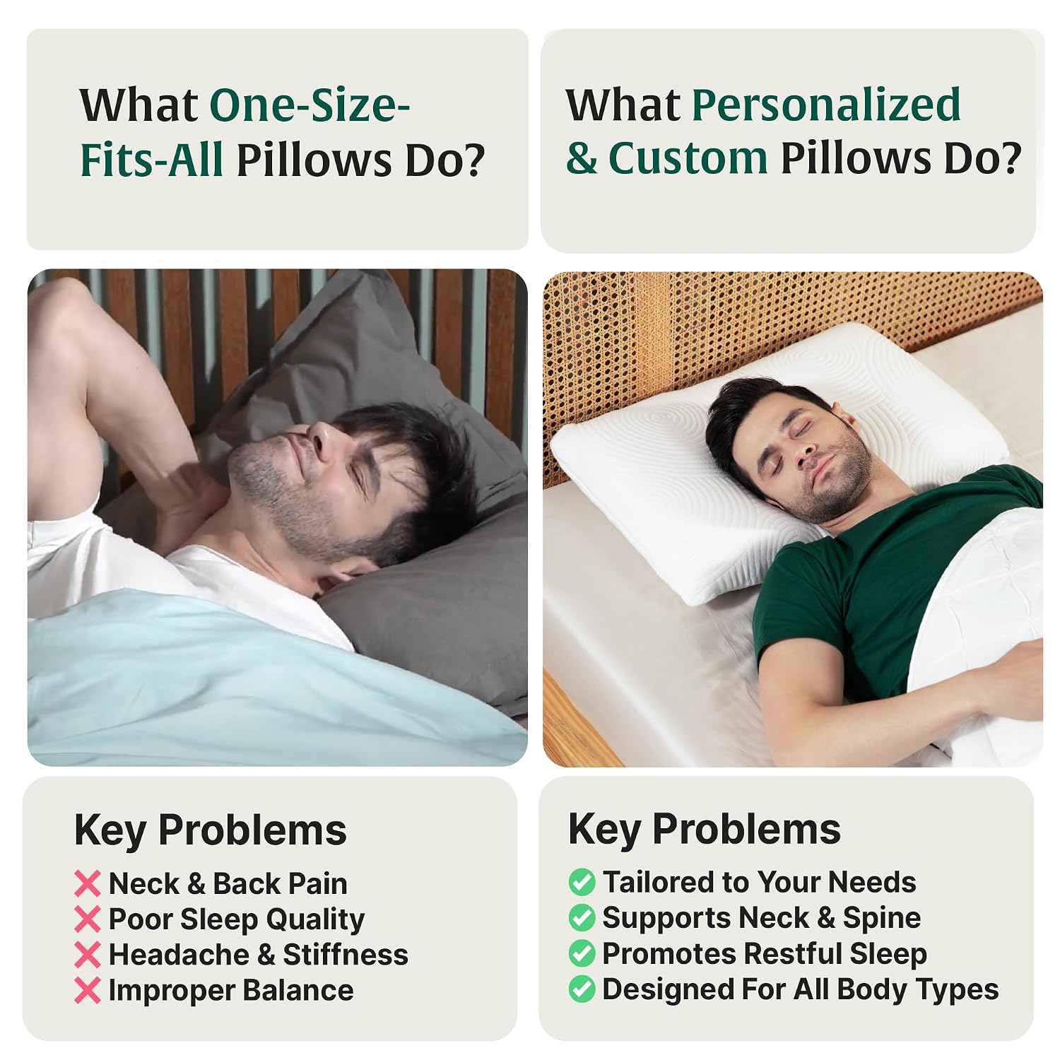 Memory Foam Pillow For Neck & Shoulder Pain Relief, White - King Size - 4 Inch | Cervical Pillow For Sleeping, Orthopedic Bed Pillow For Back & Stomach Sleepers, Medium Firm - Set Of 2