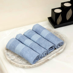 Akiko Home 100% Bamboo Face Towel 500 Gsm | Quick Dry, Super Soft, Anti Bacteria, Fast Absorbent, Eco Friendly, Hypoallergenic, Odor Resistant Face Towel | Pack Of 4 (Blue)