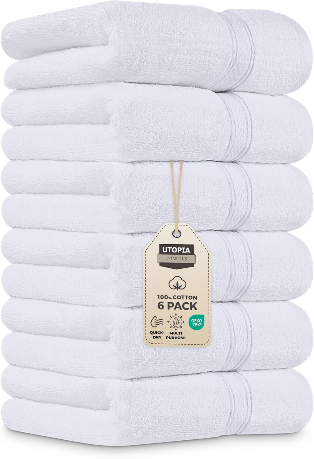 Utopia Towels Premium Hand Towels 1200 Gsm | Cotton Ultra Soft & Highly Absorbent, Extra Large Hand Towels (Pack Of 6) -White
