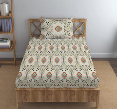 Soft Cotton Printed 1 Single Bedsheet With 1 Large Size Pillow Covers - 60 X 90 Inches, Beige | 240 Thread Count - Light Weight, Suitable For All Seasons & Easy To Wash