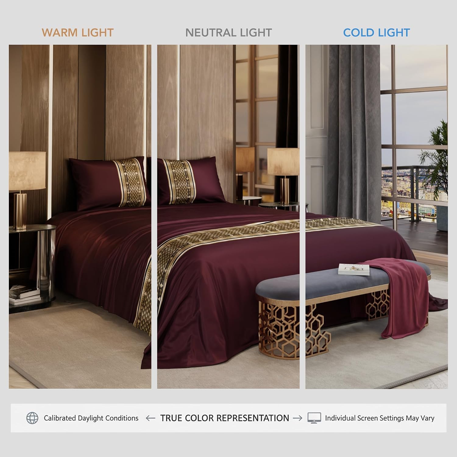 Bedsheet For Super King Size Bed With 2 Matching Pillow Cover - 108 X 108 Inches, Royal Wine | Ideal For Healthy Skin & Hair | 100% Premium Fabric Is Lightweight, Soft & Comfortable
