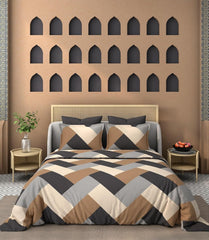 1 Double Bedsheet For King Size With 2 Large Size Pillow Covers - 108 X 108 Inches, Beige & Brown | Light Weight, Suitable For All Seasons & Easy To Wash