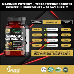 Humming Herb Siberian Ginseng Energy Boosting, Immune Supporting & Performance Enhancing, Includes Ginkgo Biloba Leaf, Tribulus Terrestris & Korean Eleuthero Root 2490mg | 90 Capsules 150gm 0.3lbs
