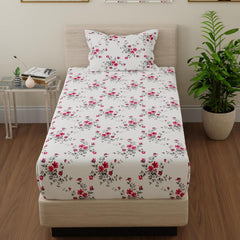 Print Single Size Bedsheet With 2 Pillow Cover - 55 X 88 Inches, White & Pink | Soft & Comfortable Feel To Your Skin | Machine Wash In Cold Water