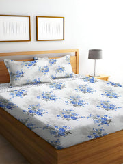 Printed King Size Bedsheet With 2 Matching Pillow Covers - 90 X 90 Inches, Grey & Blue | Durable & Long-Lasting | Naturally Soft, Breathable, & Skin-Friendly