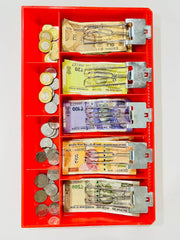 Abs Cash Drawer, 5 Cash & 4 Coin Compartment, Cashier Storage Safe Box, Metal Clip, 40.5 X 24.5x 3.5 Cm, Colour - Red, Material
