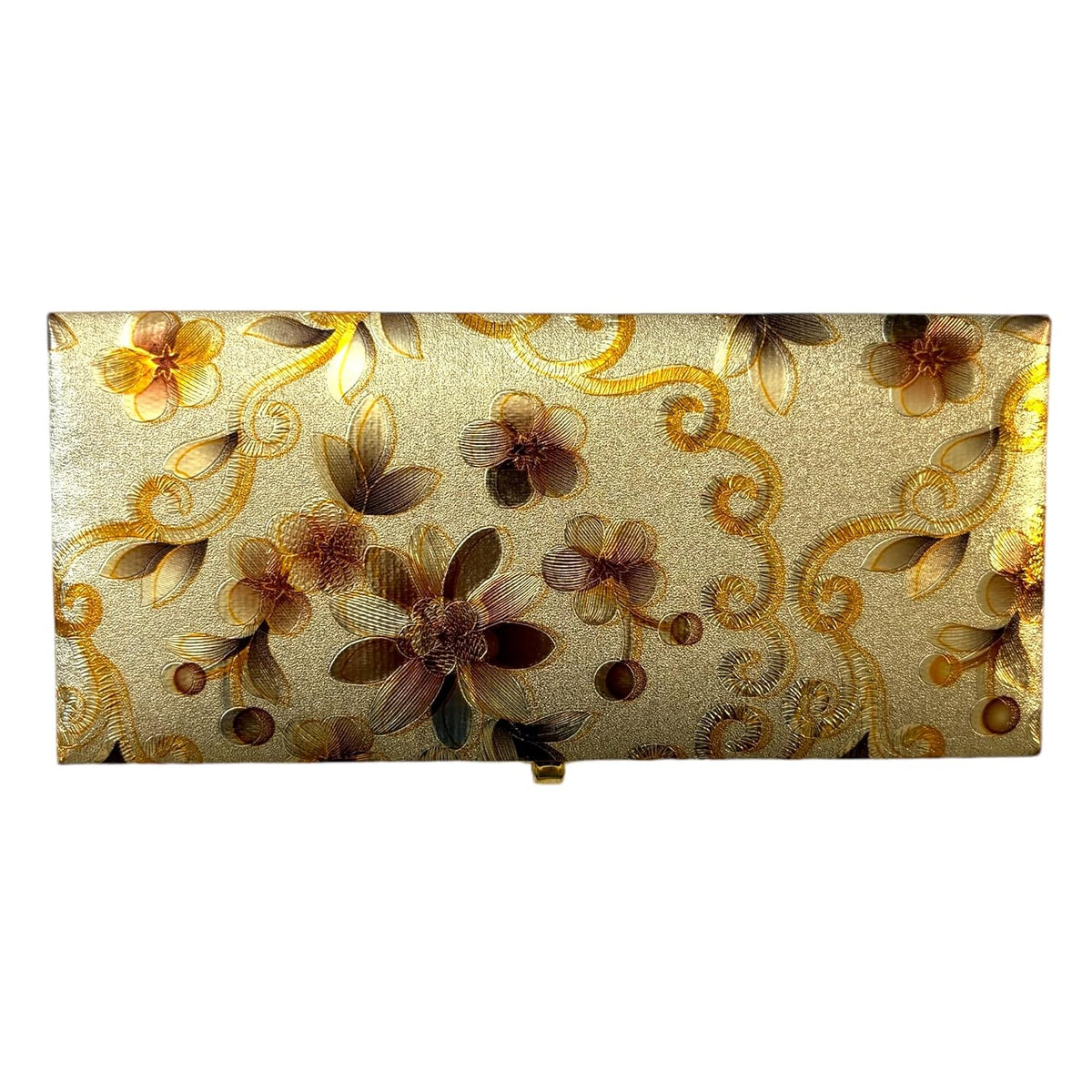Rectangular Shaped Floral Design Cash Box, Shagun Box, Gift Box, Gaddi Box, Jewellery Box, Shagun Envelope In Floral Design, Colour - Golden