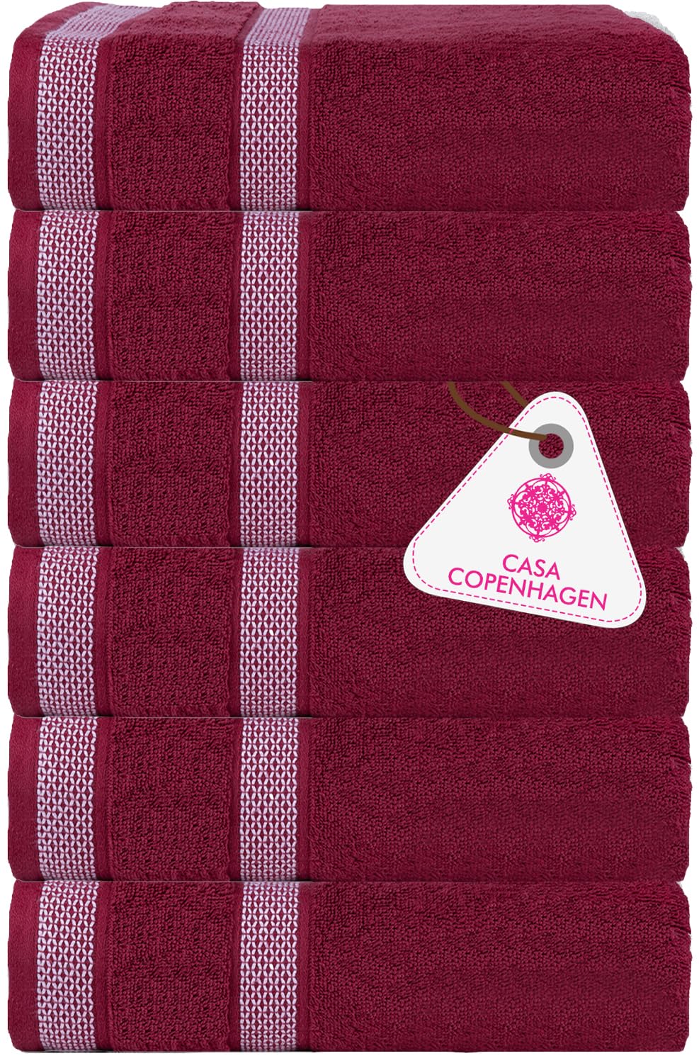 Casa Copenhagen Egyptian Cotton Solitaire Hand Towel 740 Gsm (Burgundy)- Pack Of 6
