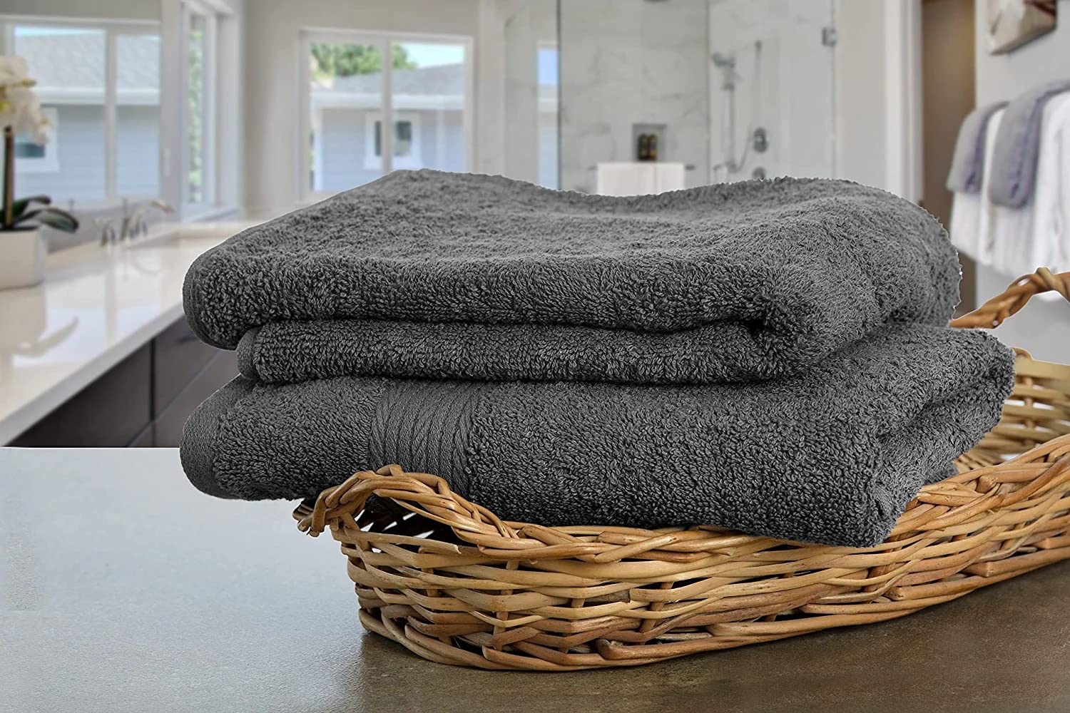Tiqh Organic Cotton Thick & Plush Hand, Gym & Workout Hand Towel 500 Gsm - Set Of 2 (Charcol)