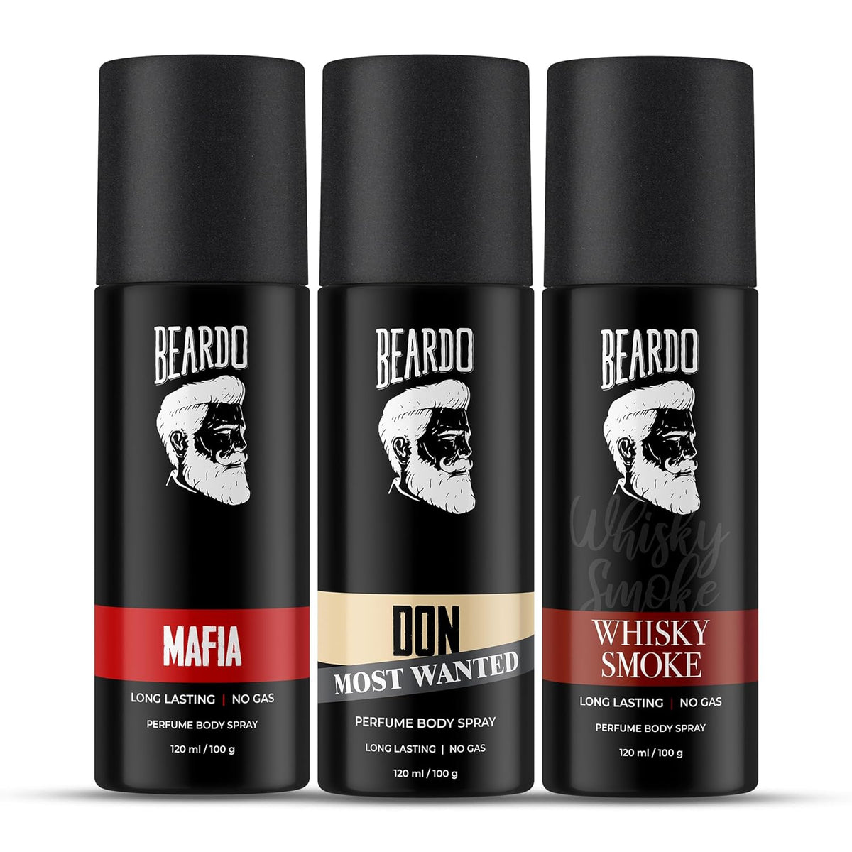 Beardo Mafia, Don Most Wanted & Whisky Smoke Long Lasting Perfume Body Spray 360ml 12.1 Fl.oz. | Set Of 3 For Men