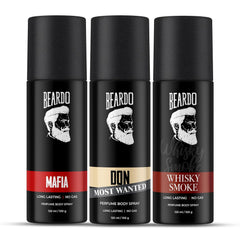 Beardo Mafia, Don Most Wanted & Whisky Smoke Long Lasting Perfume Body Spray 360ml 12.1 Fl.oz. | Set Of 3 For Men