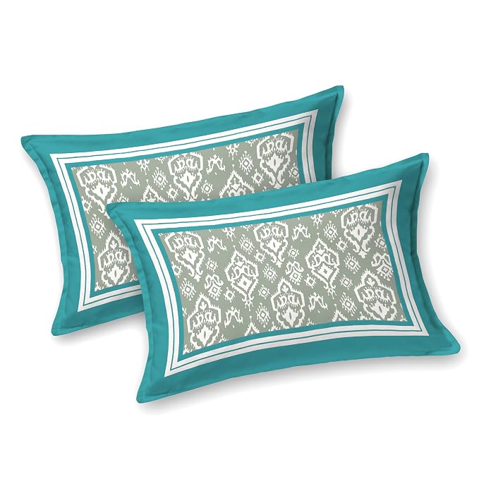 Hand Block Printed Cotton King Size Bedsheet With 2 Pillow Covers, 106 X 106 Inches, Teal Green | Good For Villas, Guest Houses, & Daily Home Use