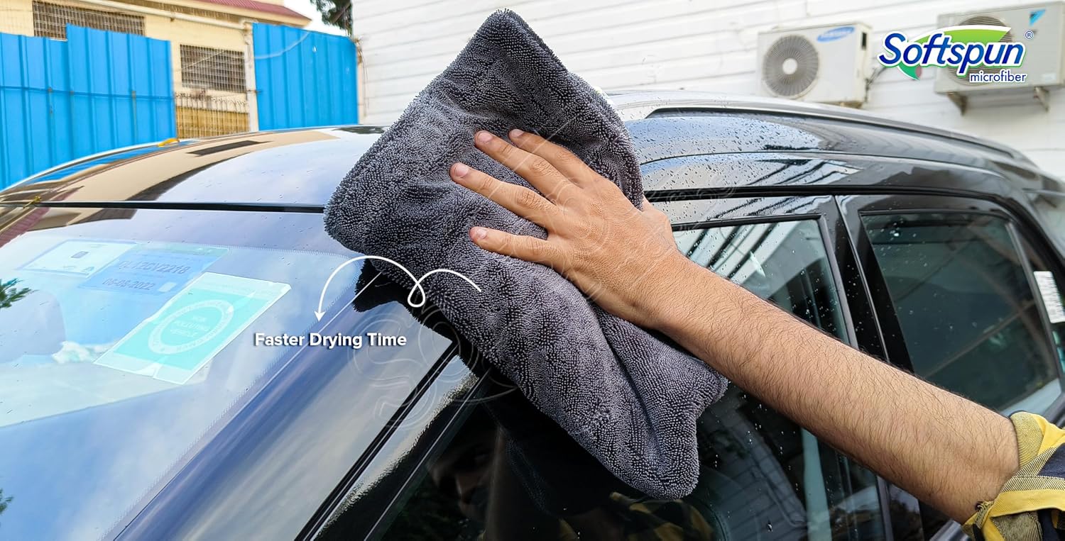 Softspun Microfiber Cloth Towel Set 400 Gsm | Extra Thick Microfiber Cleaning Cloths Perfect For Bike, Auto, Cars Both Interior & Exterior (Grey)