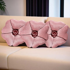 Rose Shape Pillow, Soft Cushion Pillow For Car & Room Decoration, Rose Pink - 13 Inches | Decorative Plushie Cushions For Sofa & Bed | Head Rest Pillow, Furniture Cushion - Pack Of 3