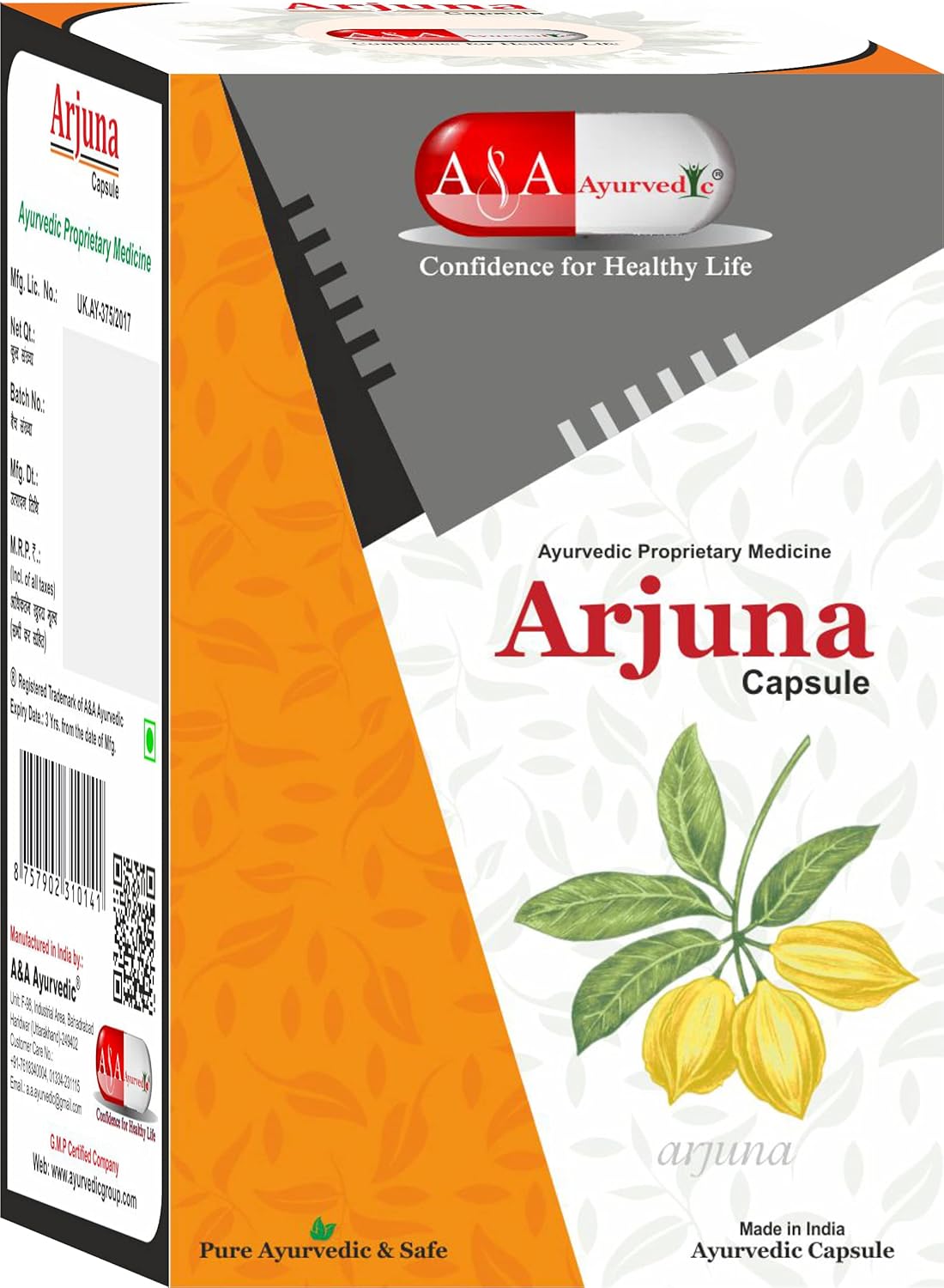 A & A Ayurvedic Arjuna Capsule Arjuna Extract Capsule Arjuna Bark Capsule, Cardiac Wellness, Manage Blood Circulation To Heart, Maintains Cholesterol Level | 60 Capsules 100gm 0.2lbs