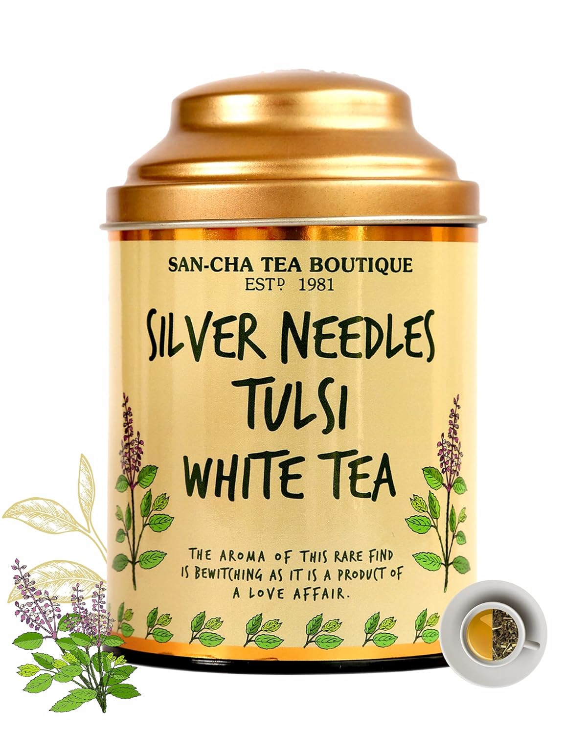 San-Cha Silver Needles Tulsi White Tea - 75gm, 2.6 Ounce | Supports Improved Immunity - Low Caffeine, Richest In Antioxidants